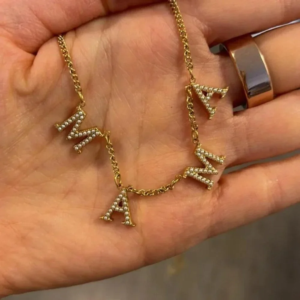 The Marge Gold stainless steel pearl mama necklace mother mom